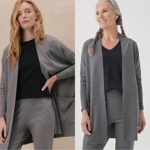 PACT Airplane Knit Cotton Open Heather Gray Cardigan Sweater